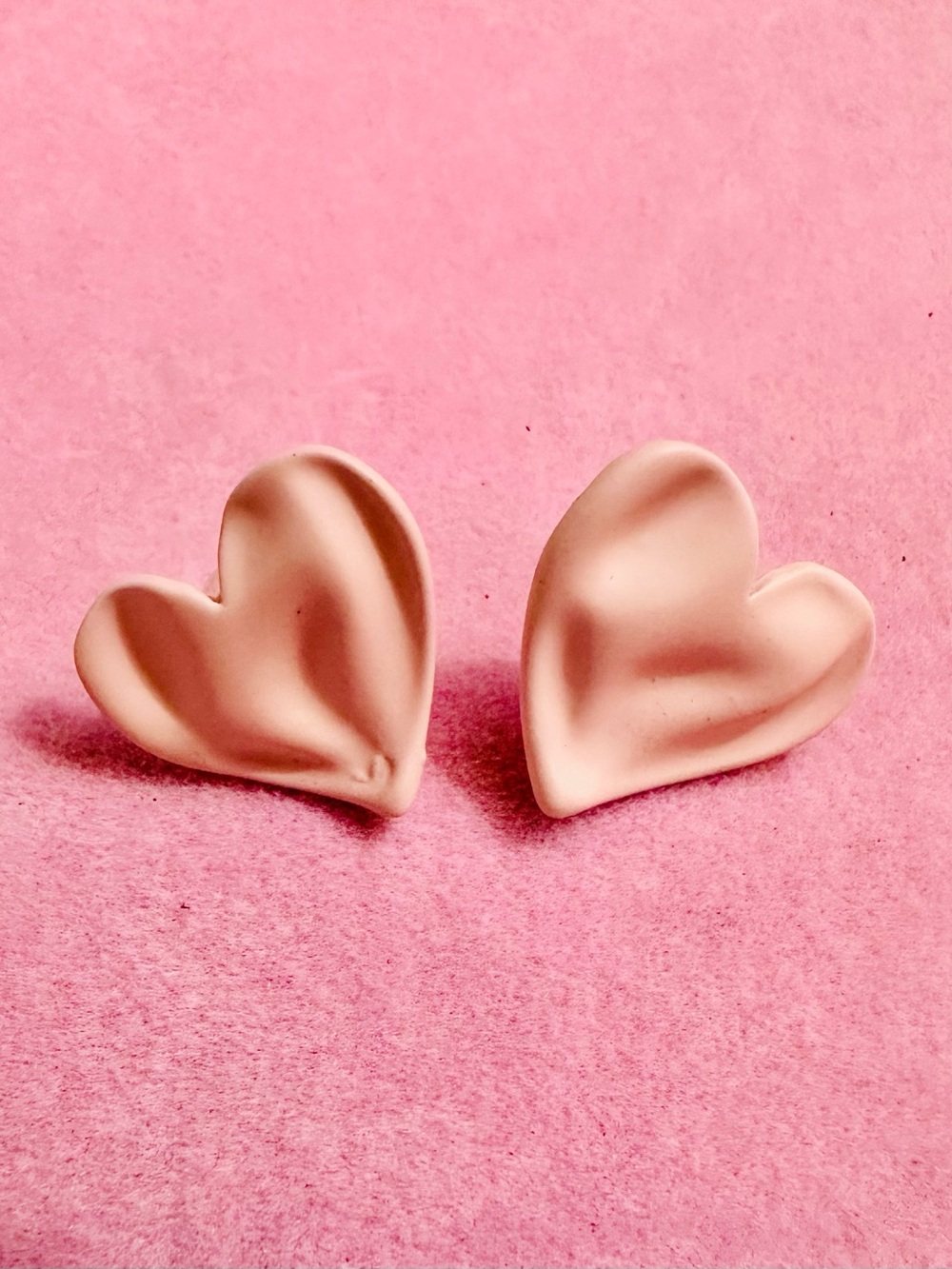Blush Pink Satin Heart Stud Earrings